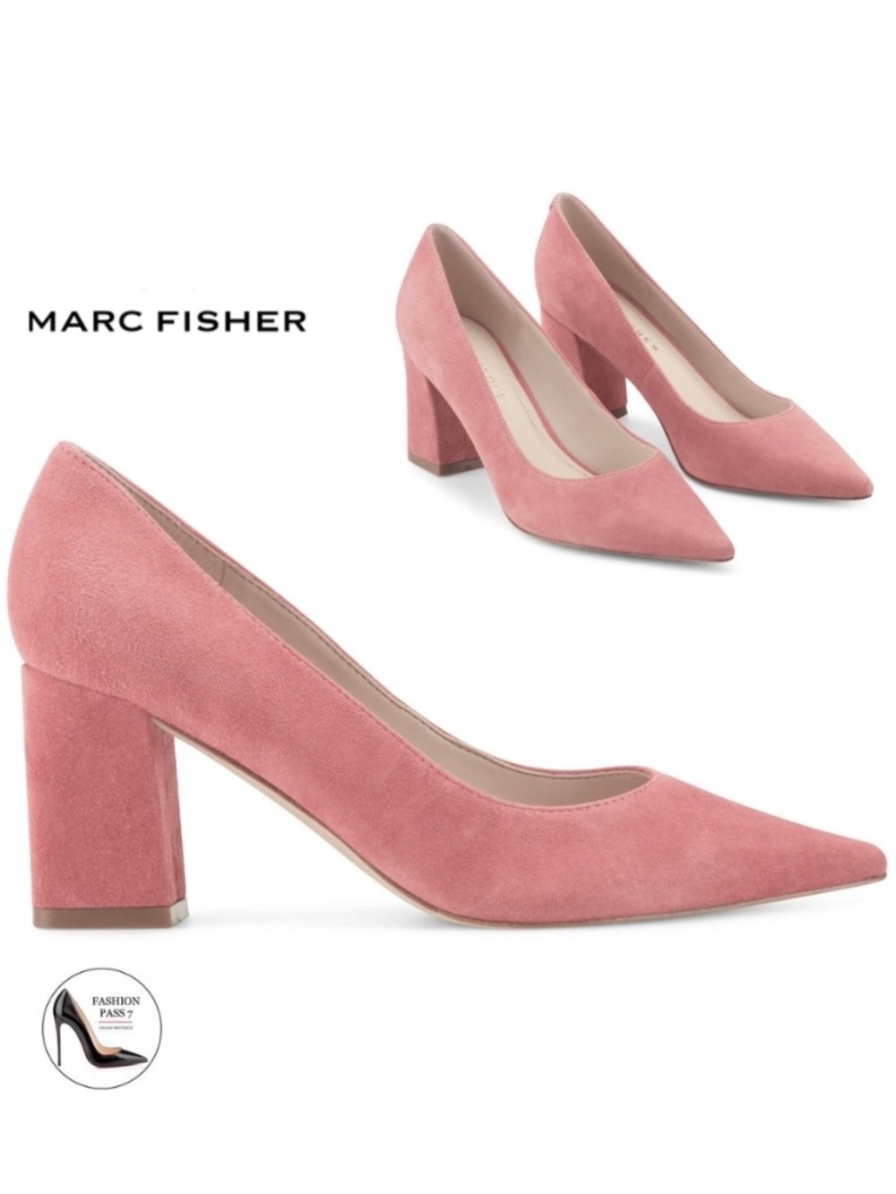 MARC FISHER Zala Medium Pink Suede Classic Pointed Toe Block Heel Pumps 8.5